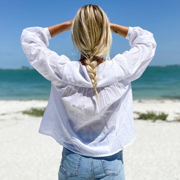 NWT Emerson Fry Laurent Button Front Long Sleeve Blouse in White | Small - Picture 11 of 15